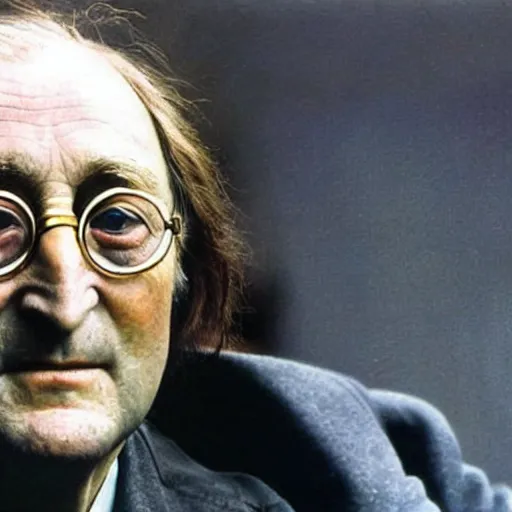 Prompt: A colored colorized real photograph of old John Lennon as an old man in his eighties with short hair in the 2010s, Old John Lennon, taken in the early 2020s, taken on a 2010s Camera, realistic, hyperrealistic, very realistic, very very realistic, highly detailed, very detailed, extremely detailed, detailed, digital art, trending on artstation, headshot and bodyshot, detailed face, very detailed face, very detailed face, real, real world, in real life, realism, HD Quality, 8k resolution, intricate details, colorized photograph, colorized photo, John Lennon as an old man with short hair, old, old man