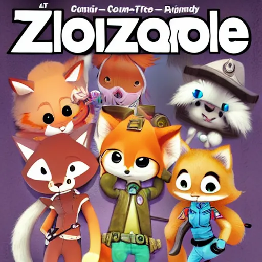 Prompt: 7 0's comic magazine cover of a female furry mini cute style, maple story and zootopia, maple story gun girl, fox from league of legends chibi, soft shade, soft lighting