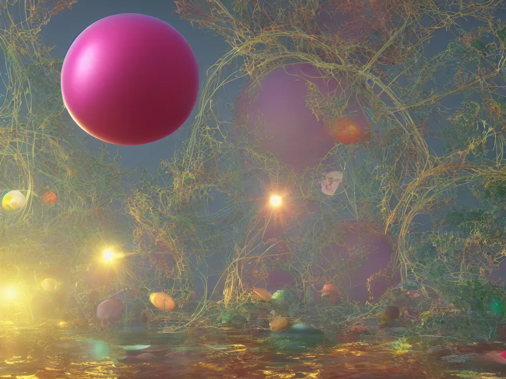 Image similar to 3 d render, sunlight study, the universe is a spheroid region 7 0 5 meters in diameter, art nouveau, by rachel ruysch and ( ( ( ( ( lisa frank ) ) ) ) ), 8 k, sharp focus, octane render