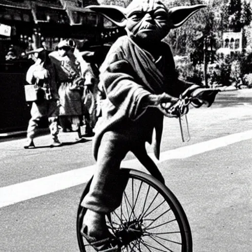 Image similar to yoda riding a unicycle