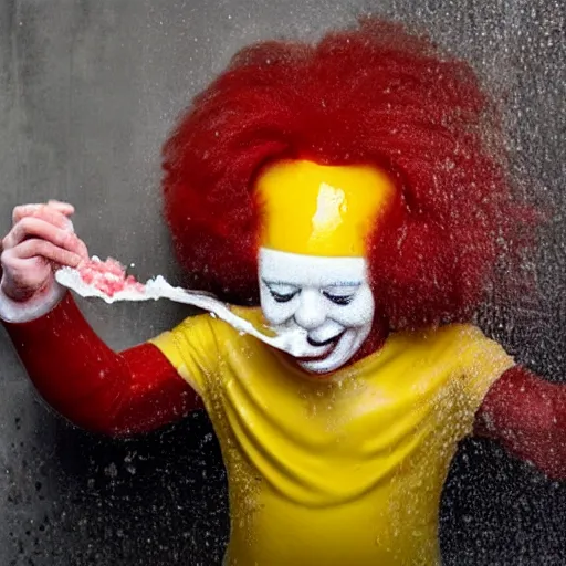 Image similar to ronald mcdonald puking vomiting