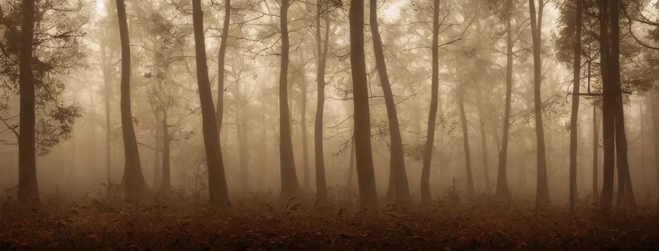 Prompt: dark foggy old forest in the night with fluorescent creepy metal rust robots searching for remaining humans, postapo style, heavy rain, reflections, high detail, dramatic moment, motion blur, dense ground fog, dark atmosphere, saturated colors, by darek zabrocki, render in unreal engine - h 7 0 4