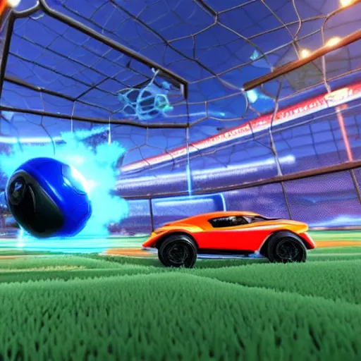 Prompt: rocket league car hitting ball