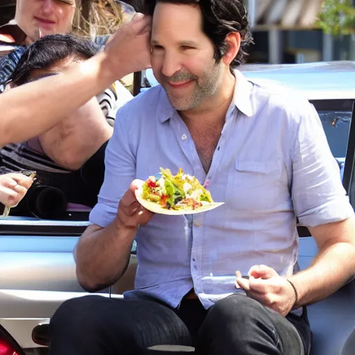 Image similar to paul rudd, eating tacos, award winning photo, tabloid, 8 k, trending