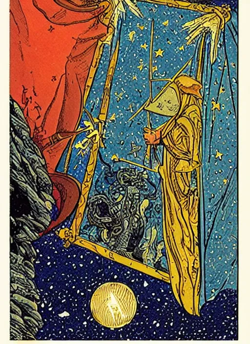 Image similar to the stars, tarot card by moebius