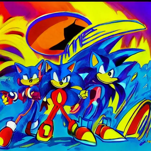 Image similar to sonic the hedgehog as imagined by peter max