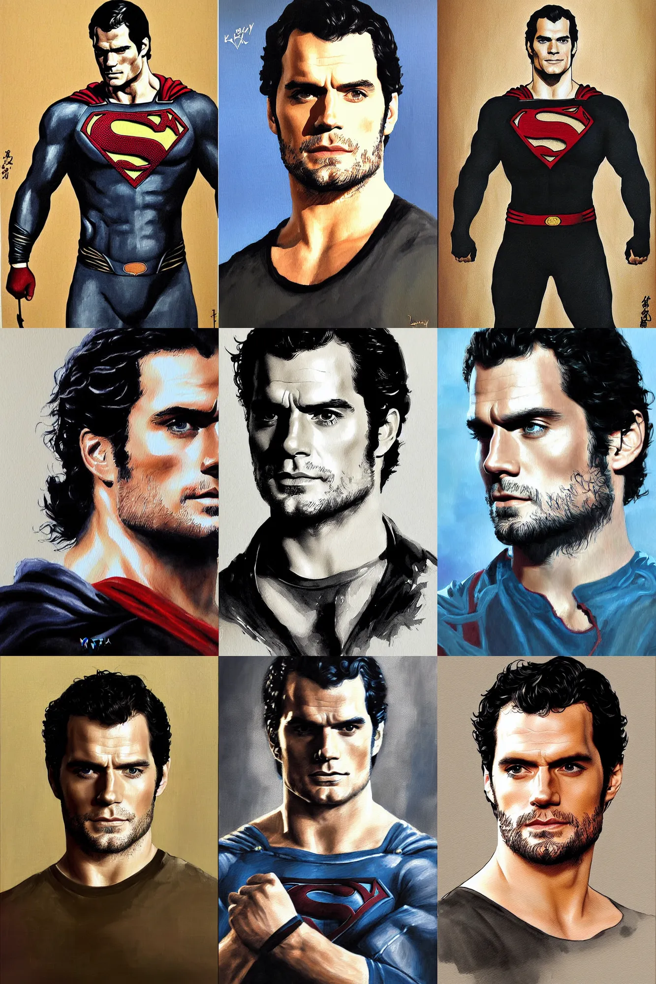 Prompt: henry cavill, painting by katayama bokuyo