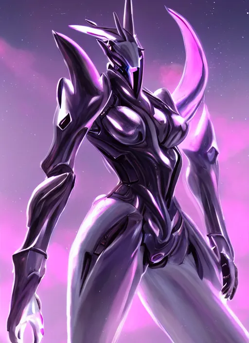 Image similar to cinematic full body, cosmic sized beautiful stunning elegant hot giant robot mecha female dragon goddess, sharp sleek cyborg dragon head, sharp metal ears, smooth purple eyes, smooth fuschia skin, smooth silver armor, nebula, epic proportions, epic scale, macro furry, furry art, dragon art, goddess art, giantess art, warframe fanart, furaffinity, octane