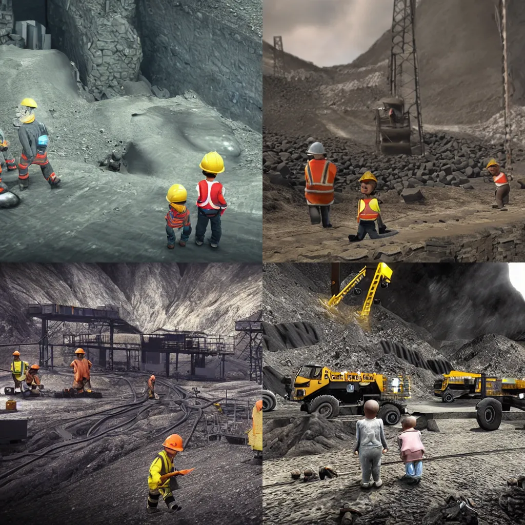 Prompt: babies working in a coal mine, unreal engine