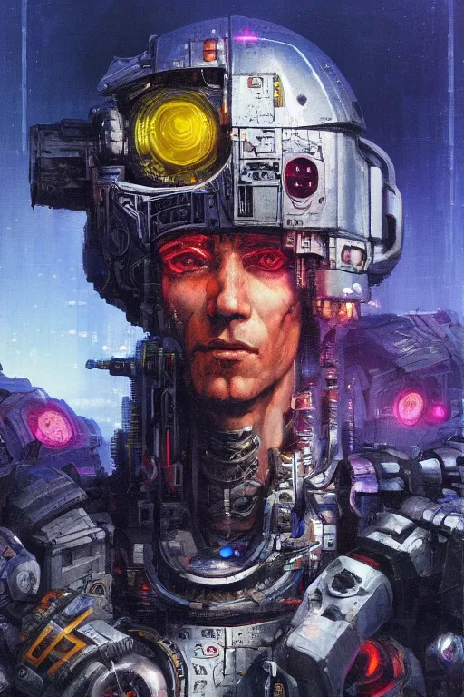 Image similar to a cyberpunk half length portrait of cyborg roman emperor, by paul lehr, jesper ejsing