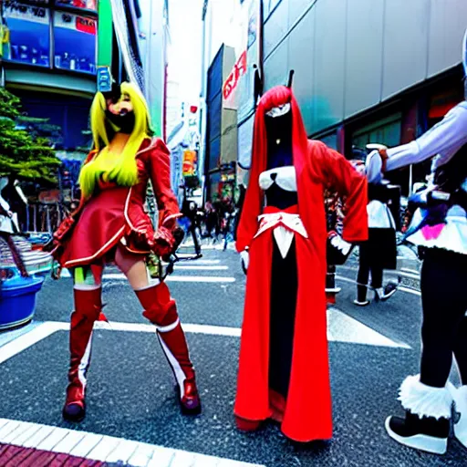 Image similar to Google map street view image of cosplay event on street in Tokyo Japan, Akihabara