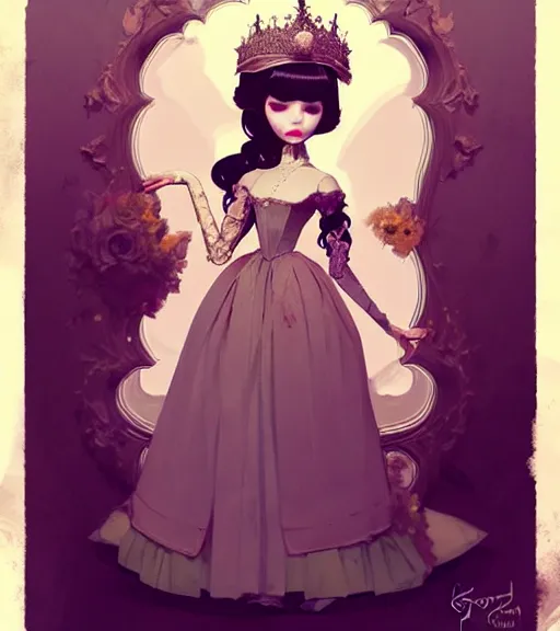 Prompt: portrait of a blythe doll in baroque dress design inspired by flower for fantasy world queen by atey ghailan, by greg rutkowski, by greg tocchini, by james gilleard, by joe fenton, by kaethe butcher, dynamic lighting
