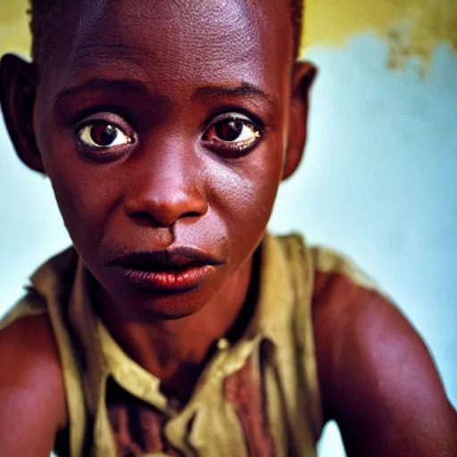 Image similar to an african boy from the movie tank girl, by jamie hewlett and sawoozer and roger ballen,