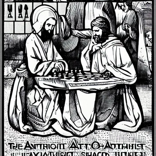 Image similar to the antichrist playing chess with jesus