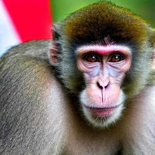 Image similar to portrait of a humanoid macaque wearing a ukrainian headband in the style of piccaso