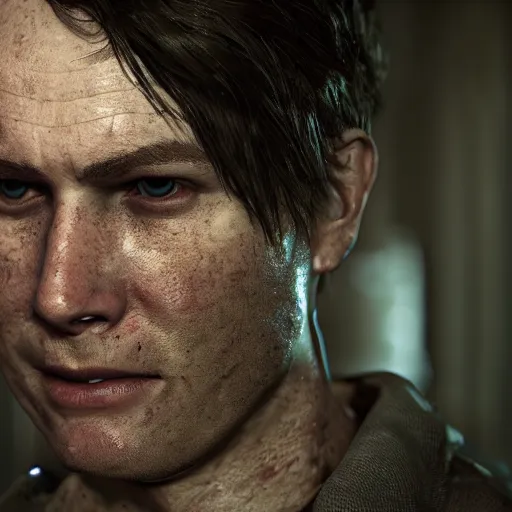 Image similar to jack baker from resident evil 7, cinematic lighting, eerie atmosphere, re engine render, photorealistic face