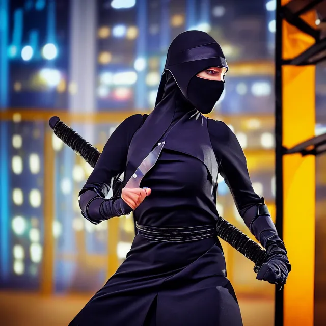 Image similar to cyber nun ninja warrior with weapons, highly detailed, 8 k, hdr, smooth, sharp focus, high resolution, award - winning photo