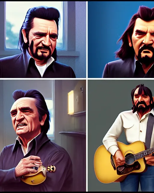 Prompt: disney pixar portrait 8 k photo of johnny cash and waylon jennings : : by weta, greg rutkowski, wlop, ilya kuvshinov, rossdraws, artgerm, annie leibovitz, rave, unreal engine, alphonse mucha : :