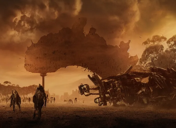 Prompt: australia during the apocalypse, cinematic matte painting