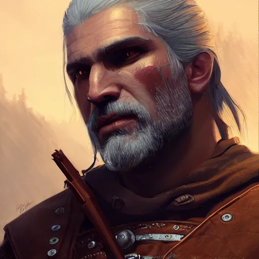 Prompt: Very detailed masterpiece painting of Geralt of Rivia, portrait, artstation, concept art by Greg Rutkowski