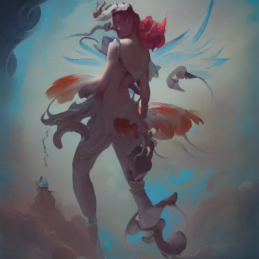 Image similar to A painting in the style of Peter Mohrbacher and in the style of James Jean.