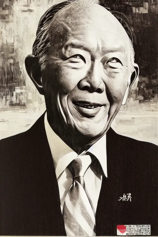 Prompt: portrait of lee kuan yew by noriyoshi ohrai