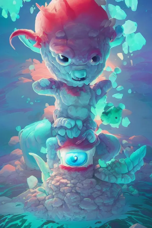 Image similar to smurf ghost creature animal sushi cristal very big eye roots cactus elemental flush of force nature micro world fluo fishscale, behance hd by jesper ejsing, by rhads, makoto shinkai and lois van baarle, ilya kuvshinov, rossdraws radiating a glowing aura global illumination ray tracing hdr