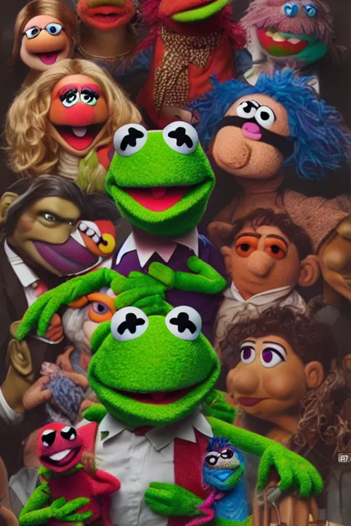 Prompt: muppet fight club movie poster, full color digital illustration, concept art by artgerm and wlop, 8k