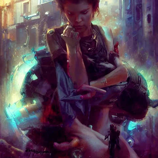 Image similar to neo luddites complaining about new technology by raymond swanland, highly detailed, bright tones