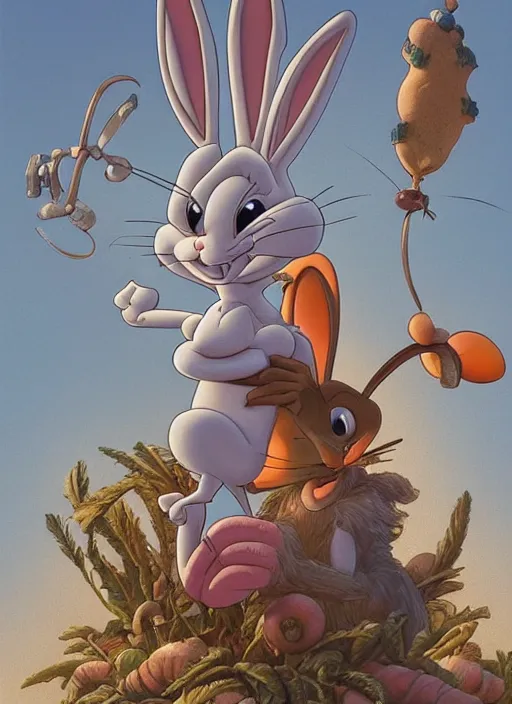 Image similar to portrait of bugs bunny in Society (1989), intricate, highly detailed, centered, solid color studio background, digital painting, artstation, concept art, smooth, sharp focus, illustration, artgerm, donato giancola, Joseph Christian Leyendecker, WLOP, Artgerm