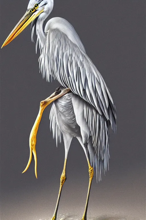 Prompt: Intricate stunning highly detailed grey heron, digital painting by Salvador Dali, surreal, ultra realistic, artstation