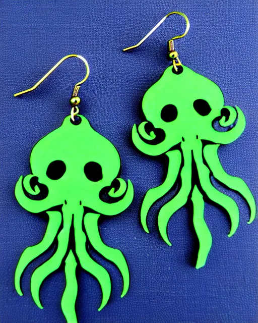 Image similar to tim burton cthulhu, 2 d lasercut earrings,