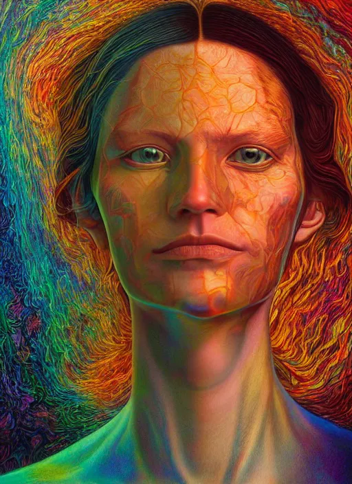 Image similar to portrait ultra dimensional woman, accidentally tripping on dmt and acid, psychedelic experience, overwhelming psychosis of self realization and burning awakening, ultra high definition, unreal engine 5, hyperrealism, masterpiece composition, by casey weldon, barclay shaw