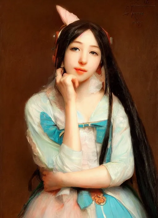 Prompt: hatsune miku. by rembrandt, konstantin razumov