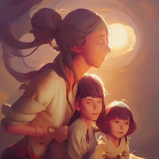 Image similar to a mother with her five daughters, beautiful faces, behance hd by jesper ejsing, by rhads, makoto shinkai and lois van baarle, ilya kuvshinov, rossdraws global illumination