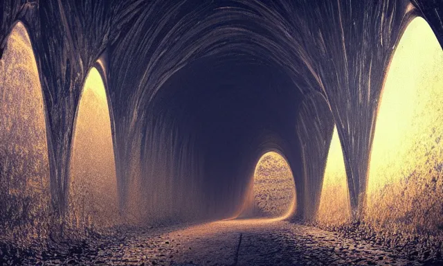 Image similar to beautiful photograph of a vertical tunnel made of raindrops in the blue sky, between a dried up river and the sun, highly-detailed, fantastic, dramatic lighting, artstation, 4k
