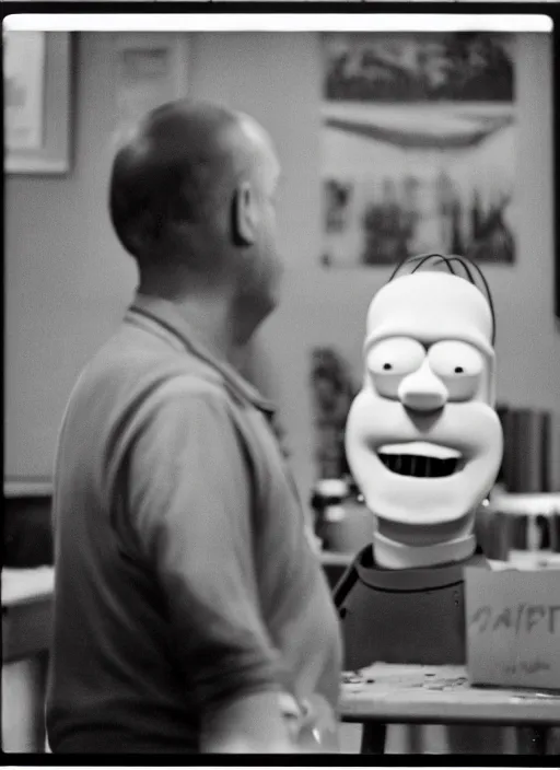 Prompt: Portrait of Homer Simpson as a human by Henri Cartier-Bresson,Tri-X ISO 400 film, 50mm F1. 2 Noctilux lens, shutter speed 1/125