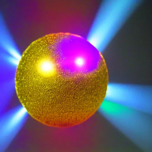 Image similar to a ball of gold nanoparticles, illuminated by a red laser beam