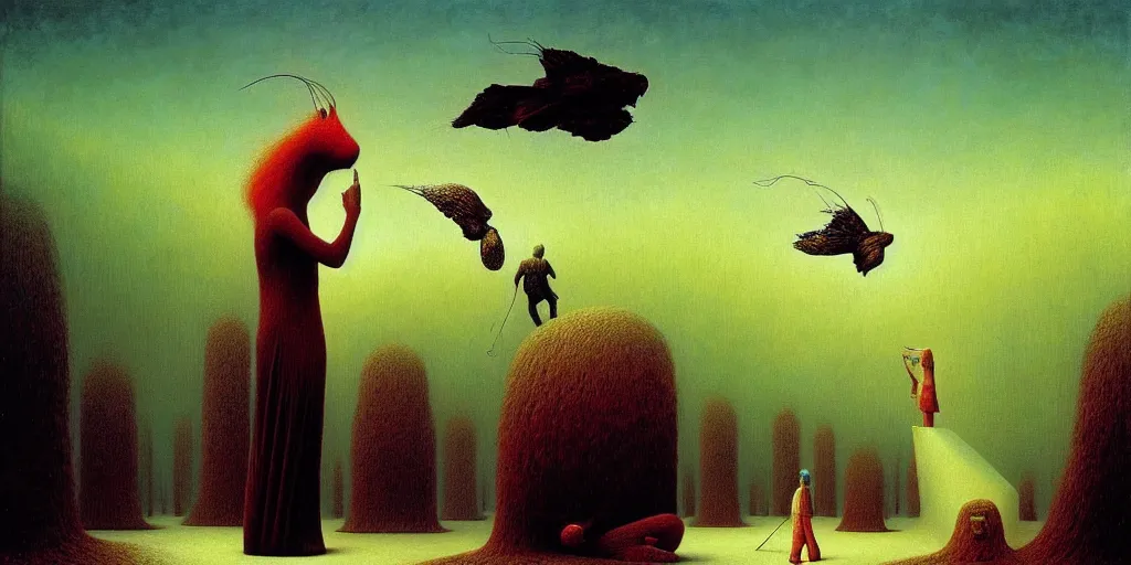 Prompt: imaginary animals abstract oil painting by gottfried helnwein pablo amaringo raqib shaw beksinski cinematic sci - fi carl spitzweg