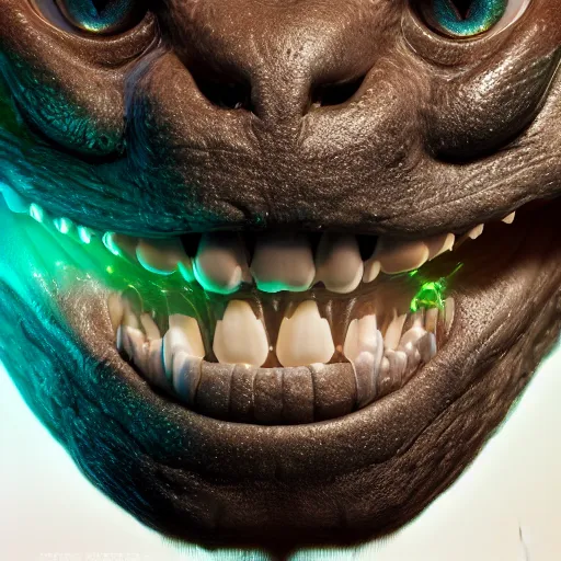 Image similar to realistic photography of bioluminescent toothless, studio shot, 1 0 0 mm, hyper realism, intricate, digital art, detailed, unreal engine 5, octane, high definition, smooth, artstation, behance