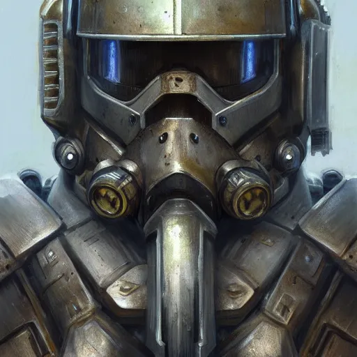 Image similar to fallout power armor as a realistic fantasy knight, closeup portrait art by donato giancola and greg rutkowski, realistic face, digital art, trending on artstation, symmetry!!, skull helmet