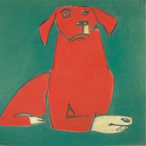 Prompt: dog with red fishes, by matisse, oil on canvas