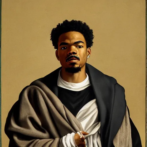 Image similar to a portrait painting of Chance The Rapper as a Poet in the style of Caravaggio, 1599, realistic, detailed