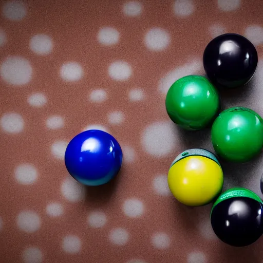 Image similar to Billiard balls on a billiard table, photograph, Sigma 85mm f/1.4, award winning