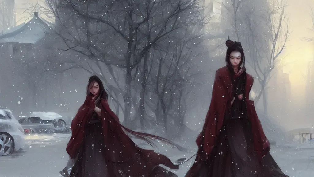 Prompt: winter in Peking ,by Charlie Bowater, by Greg Rutkowski