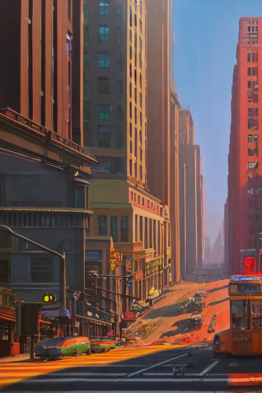 Image similar to Market Street, San Francisco; oil on canvas by Klaus Bürgle and Imperial Boy and Simon Stålenhag; Ultra-Realistic 3D Depth Shading