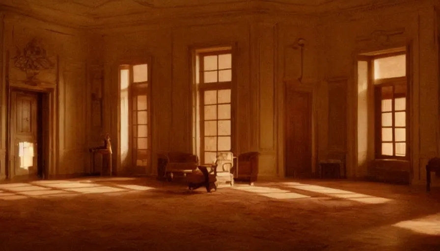 Image similar to movie still of beautiful interior, beautiful lighting, cinematography, color balance, empty