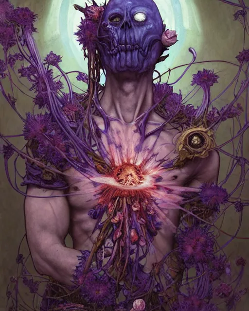 Image similar to the platonic ideal of flowers, rotting, insects and praying of cletus kasady carnage thanos davinci dementor wild hunt chtulu mandala ponyo heavy rain the witcher, d & d, fantasy, ego death, decay, dmt, psilocybin, concept art by randy vargas and greg rutkowski and ruan jia and alphonse mucha