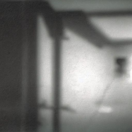 Prompt: Unknown Terrifying Creature staring into a Security Camera, Blurry, Film Grain, Dark, Horror, Realistic