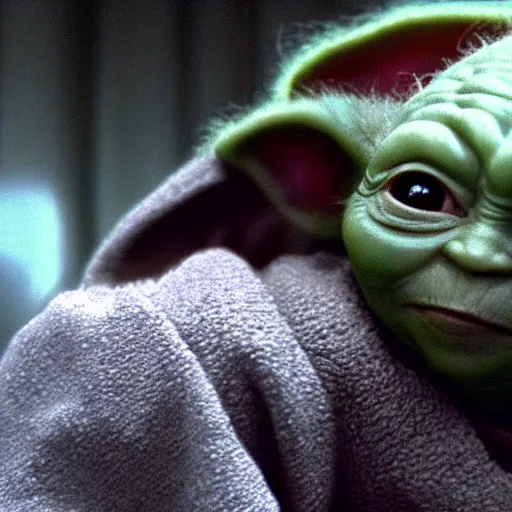 Prompt: a film still of baby yoda's son at his funeral in star wars realistic, detailed
